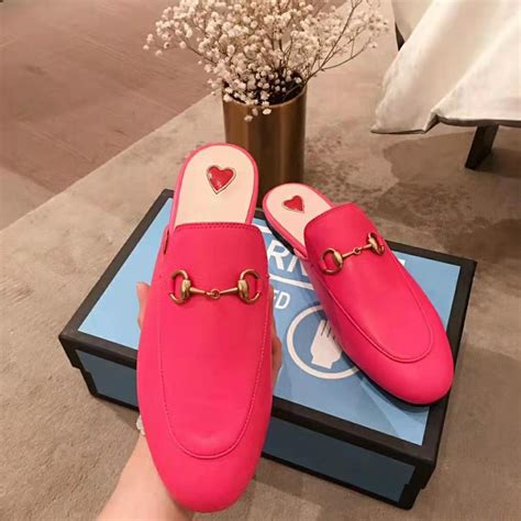 bright pink gucci leather slipper|gucci princetown leather slipper women.